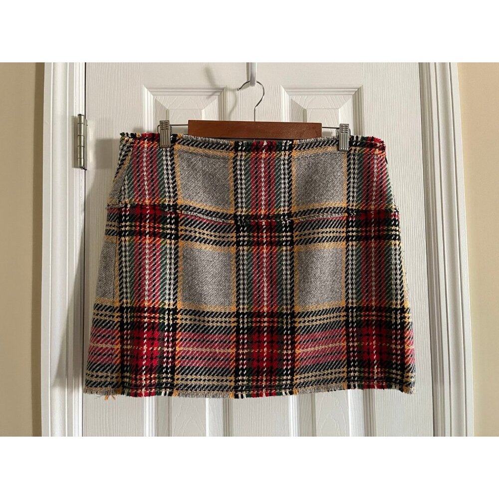 J. Crew Factory Plaid Skirt - Gray, Red, Yellow